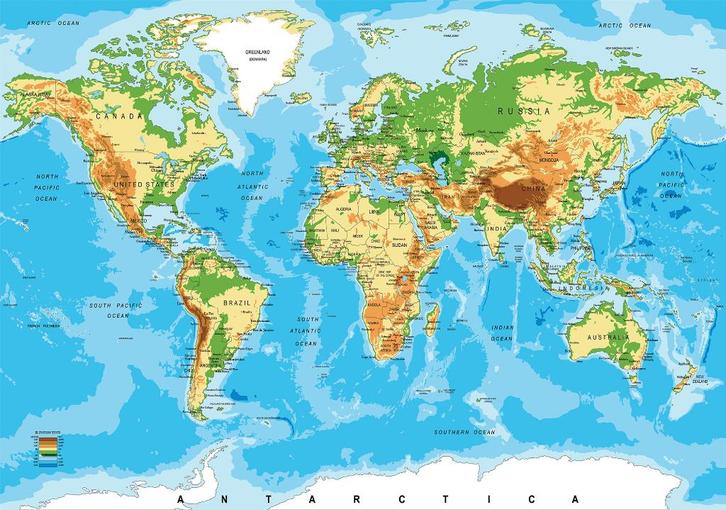 Wereldkaart behang Atlas 368 x 254 cm NU VOORRAAD KORTING, Huis en Inrichting, Stoffering | Behang, minder dan 10 m², Verzenden