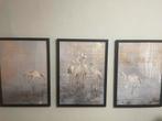 3 Schilderijen met doekprint, zwart frame, Huis en Inrichting, Woonaccessoires | Schilderijen, Tekeningen en Foto's, Ophalen, Gebruikt