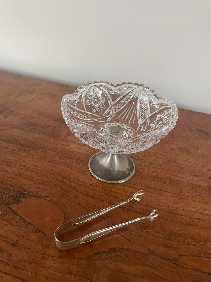 Kristallen Suikerpotje met Tang, Antiek en Kunst, Antiek | Glas en Kristal, Ophalen of Verzenden