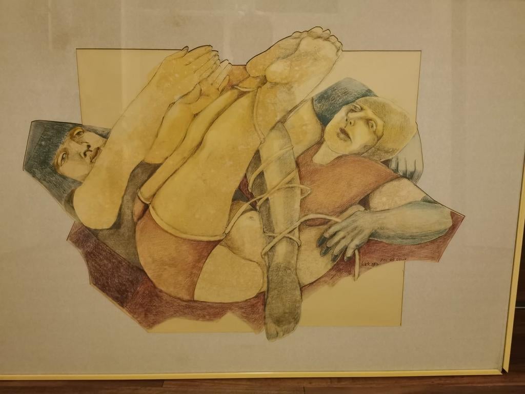 Schilderij "pas de deux" jaren 80, Antiek en Kunst, Ophalen