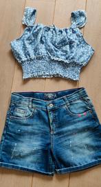 Korte broek jeans met top - 164 170, Meisje, Ophalen of Verzenden, Broek, Zo goed als nieuw