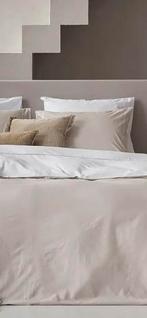 Dekbedovertrek 100 % Egyptisch katoen dubbelzijdig Zand/Wit, Ophalen of Verzenden, Zo goed als nieuw, Tweepersoons, Stof