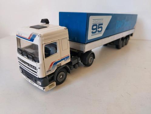 Tekno Daf 95 380 Ati demo trekker met 3 as huiftrailer (2), Hobby en Vrije tijd, Modelauto's | 1:50, Gebruikt, Bus of Vrachtwagen