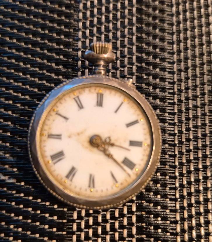 Zilveren zakhorloge - glasplaat mist, Antiek en Kunst, Antiek | Klokken, Ophalen of Verzenden