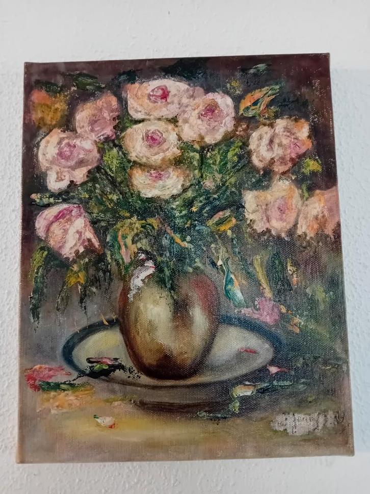 Vintage Bloemen Stilleven Olieverf Schilderij, Antiek en Kunst, Kunst | Schilderijen | Klassiek, Ophalen of Verzenden