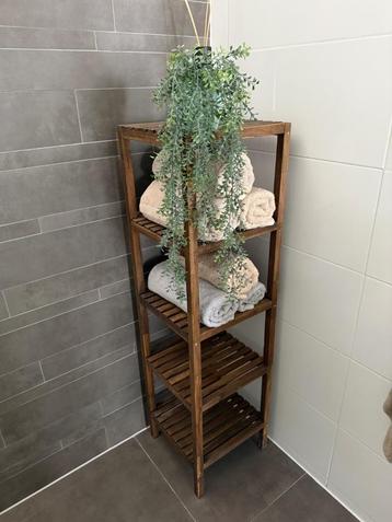 Vintage houten badkamermeubel (137cm x 37cm x 37cm)