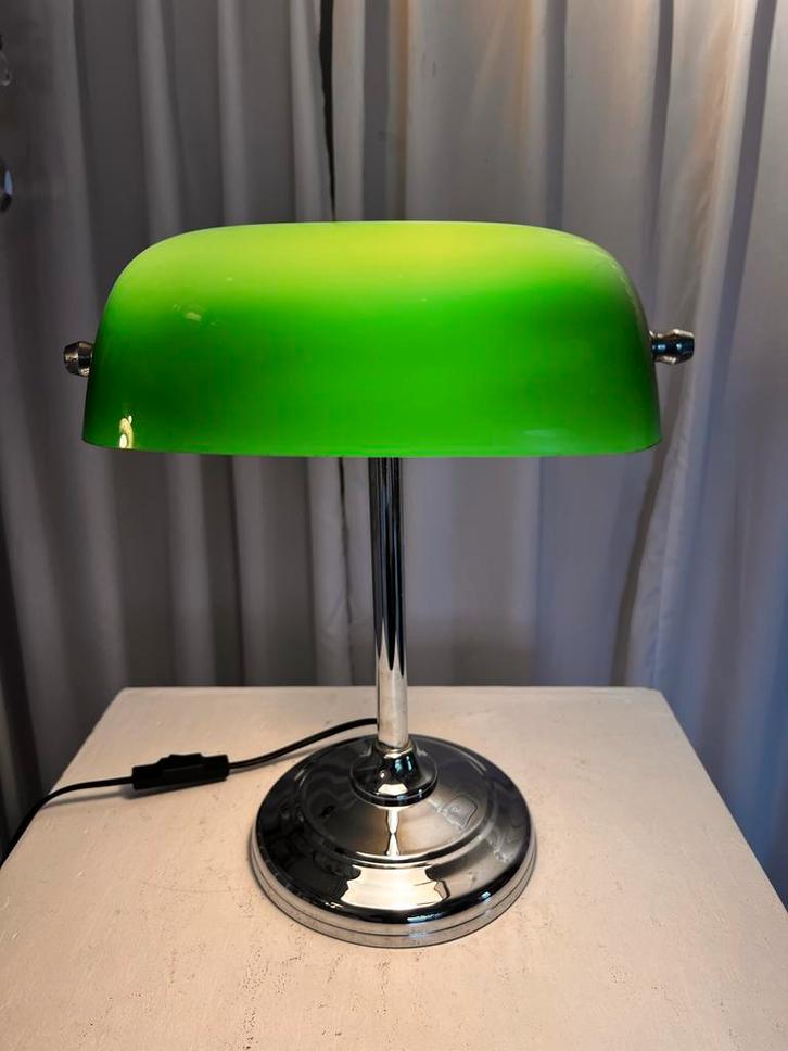 Bureau-/Notarislamp met groene kap, Huis en Inrichting, Lampen | Tafellampen, Gebruikt, Glas, Ophalen