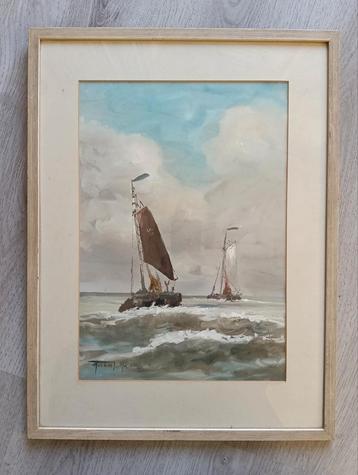 1930 - Botters op zee - Zeegezicht - Gesigneerd beschikbaar voor biedingen