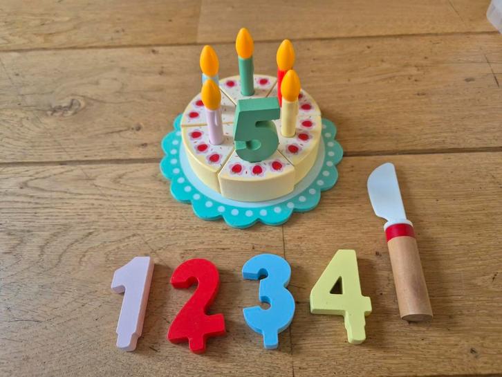 Houten Verjaardagstaart met Kaarsen en Getallen, Kinderen en Baby's, Speelgoed | Educatief en Creatief, Zo goed als nieuw, Knutselen