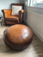 Zeer goede kwaliteit leren poef cognac, Ophalen, Gebruikt, Rond, Leer
