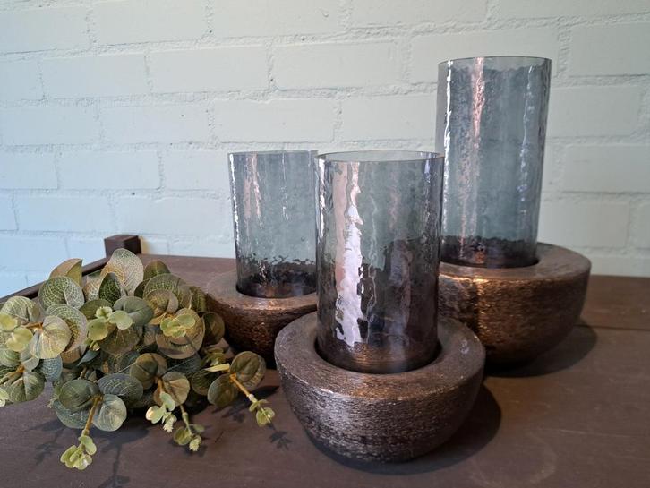 Waxinelichthouder Windlicht NIEUW Glas Metaal 29cm 21,5cm, Huis en Inrichting, Woonaccessoires | Kandelaars en Kaarsen, Nieuw