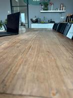 Teakhouten tafel met metalen onderstel - 220x90 cm, Teakhout, 200 cm of meer, Zo goed als nieuw, Vijf personen of meer