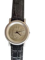 Mannen horloge met zilveren gulden met leren bandje, Overige merken, Overige materialen, Money Watch, -