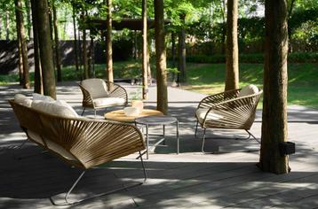 Beige Loungeset "Novella" Stalen Frame Zandkleurige Kussens beschikbaar voor biedingen