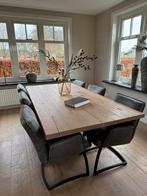 Eikenhouten eettafel met stoelen, Ophalen, Gebruikt, 100 tot 150 cm, Teakhout