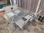 Tuinset (153x97.5cm) met glasplaat + 4 stoelen, Tuin en Terras, Ophalen, 4 zitplaatsen, Gebruikt, Aluminium
