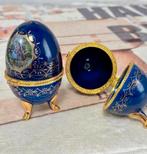 2X antiek Porseleinen Faberge Ei cobalt blauw Gesigneerd, Antiek en Kunst, Ophalen of Verzenden