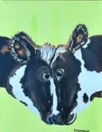 Schilderij Koeien Knuffel in vrolijk acryl op canvas, Ophalen of Verzenden