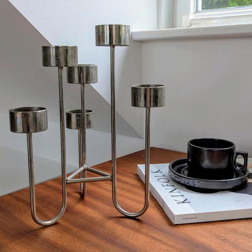 Retro Tommy Larsen design Denmark RVS kandelaar Deens, Huis en Inrichting, Woonaccessoires | Kandelaars en Kaarsen, Zo goed als nieuw
