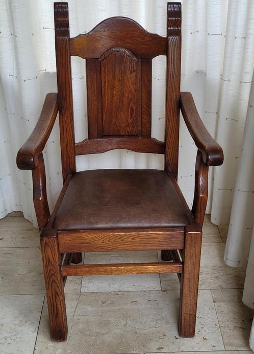 Sterke robuste eiken STOEL met leren zitting, Huis en Inrichting, Stoelen, Eén, Hout, Leer, Bruin, Ophalen