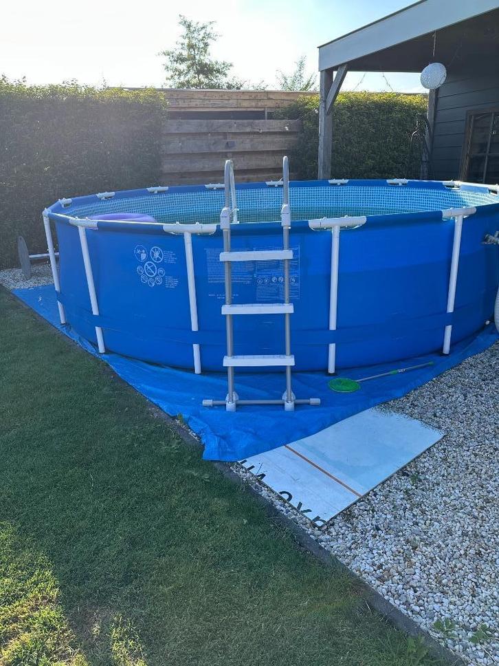 zwembad en allerlei toebehoren, Tuin en Terras, Zwembaden, Gebruikt, Opzetzwembad, 80 tot 120 cm, 400 cm of meer, 300 cm of meer