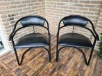 Eetkamerstoelen, 2 stuks, leder, zeker 35 jaar, vintage., Ophalen, Gebruikt, Twee, Zwart