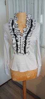 WHITE 🌸Aparte blouse zwart wit met roezel.mt 38, Kleding | Dames, Blouses en Tunieken, Maat 38/40 (M), Overige kleuren, Verzenden