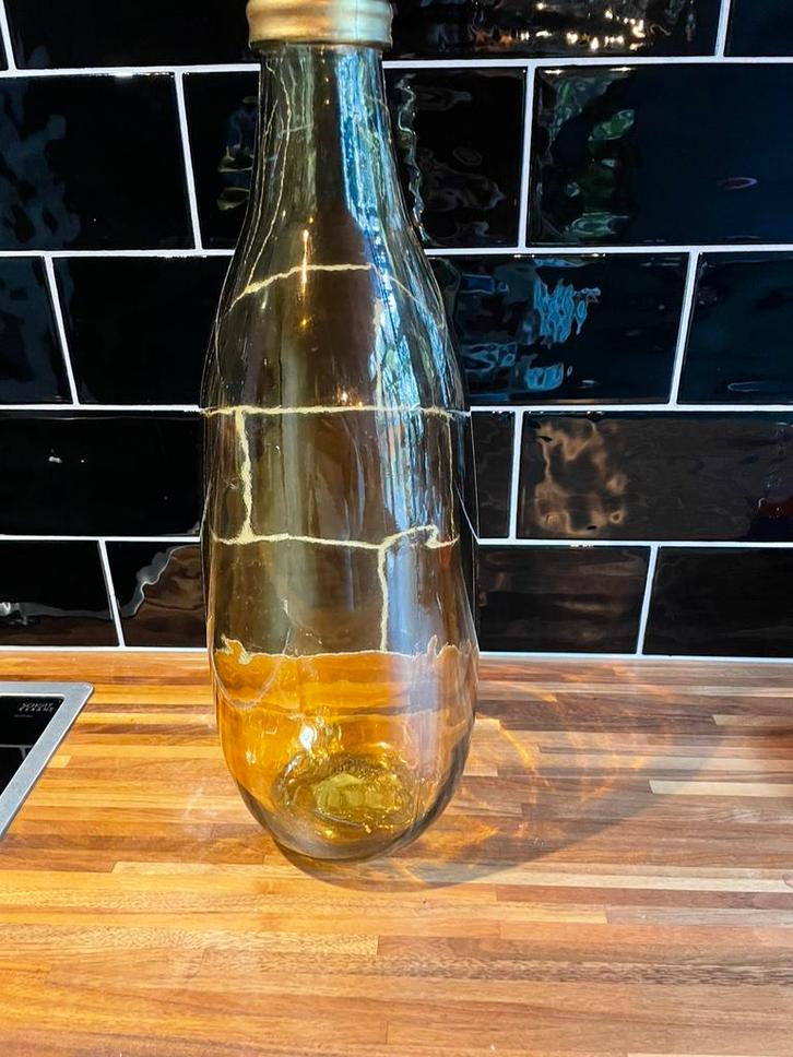 Vaas geel/goud, Huis en Inrichting, Woonaccessoires | Vazen, Zo goed als nieuw, Overige kleuren, Minder dan 50 cm, Glas, Ophalen