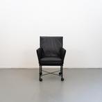 8x Montis Geraldine Fauteuil Zwart Leer - Zwart/Wiel, Minder dan 75 cm, Ophalen of Verzenden, Zo goed als nieuw, Metaal