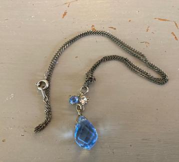 Vintage zilverkleur ketting blauwe kristallen kettinghanger beschikbaar voor biedingen