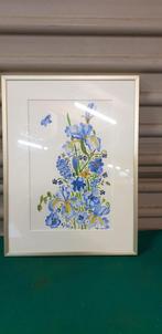 aquarel bloemen, blauw tinten, Huis en Inrichting, Woonaccessoires | Schilderijen, Tekeningen en Foto's, Ophalen of Verzenden