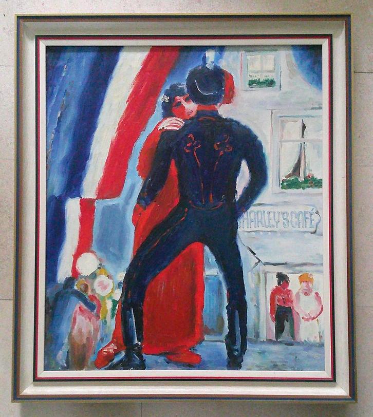 Uitgaansleven met tricolore - naar KEES VAN DONGEN, Antiek en Kunst, Kunst | Schilderijen | Klassiek, Ophalen of Verzenden