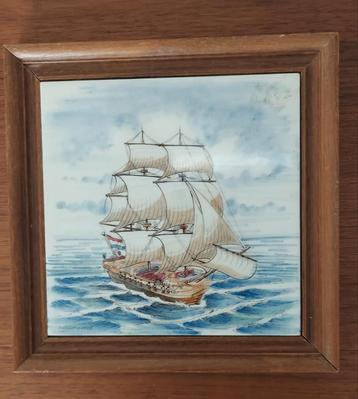 Delfts Blauw Tegel Schilderij Zeilschip beschikbaar voor biedingen