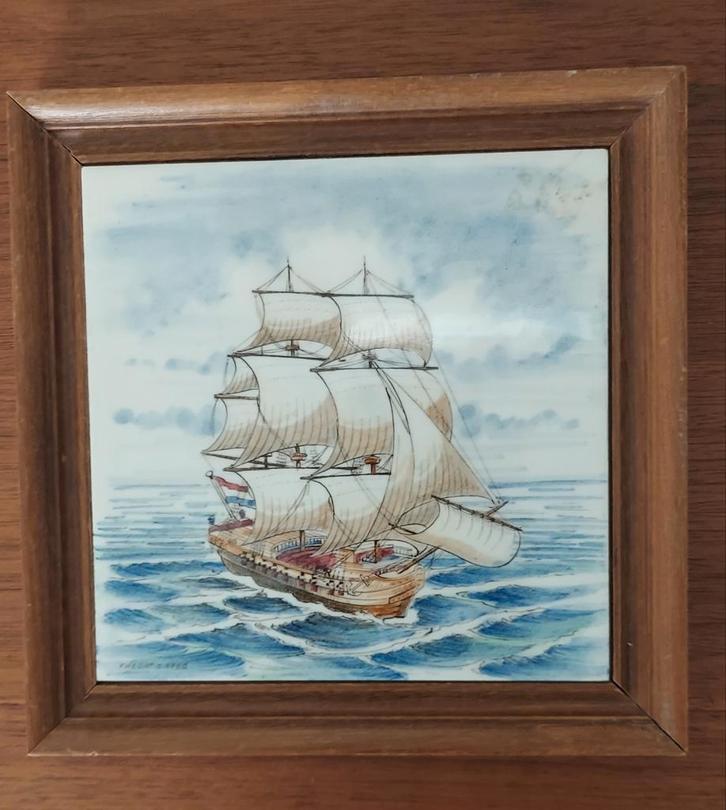 Delfts Blauw Tegel Schilderij Zeilschip, Antiek en Kunst, Antiek | Wandborden en Tegels, Ophalen of Verzenden
