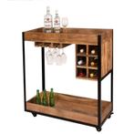 Vintage Wijnkar Wijnrek Wijntrolley Retro Mangohout, Info@dehanzeherten.nl, 5 tot 15 flessen, Nieuw, Ophalen of Verzenden