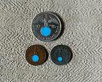 Wo2 - Duitse munten 1Pf (2x) en zilveren 2 Reichsmark, Ophalen of Verzenden, Duitsland, Setje, Zilver