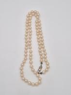 Oude parelketting met zilveren sluiting 61cm, Verzenden, Gebruikt, Wit, Zilver