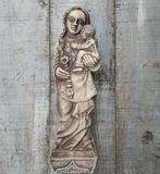 Antiek kalkstenen beeld Maria met kindje Jezus, Ophalen of Verzenden