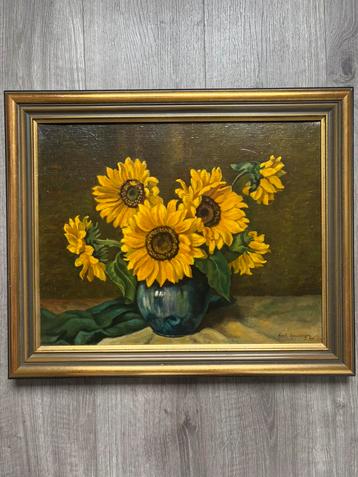 Olieverfschilderij zonnebloemen - Henk Amerongen beschikbaar voor biedingen