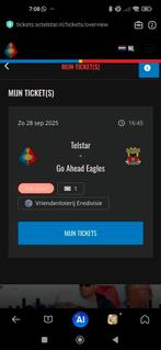 1 kaartje Telstar-Go Ahead Eagles vak N rij 1, Tickets en Kaartjes, Eén persoon