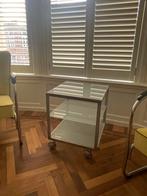Vintage trolley bijzettafel melkglas/chroom, Minder dan 55 cm, Gebruikt, Vierkant, Ophalen of Verzenden