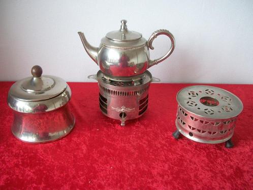 Art Deco Theelicht met Brander en Rood Glas - per stuk, Antiek en Kunst, Antiek | Keukenbenodigdheden, Ophalen of Verzenden