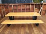 Picknicktafel staal en douglas/lariks hout. V frame Boomstam, Ophalen of Verzenden, Nieuw, Rechthoekig, Hout