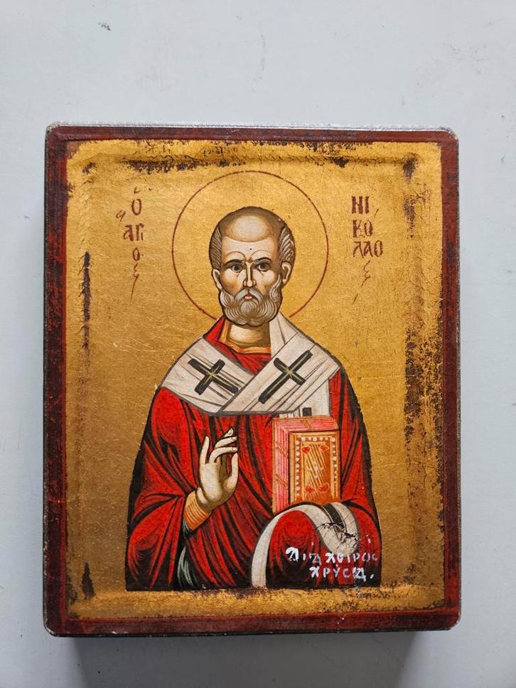 Oude Icon Schilderij - Sint Nicolaas, Antiek en Kunst, Antiek | Religie, Ophalen of Verzenden