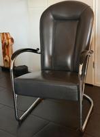 Gispen AA Fauteuil - Donkergrijs Leer, Huis en Inrichting, Ophalen, Gebruikt, 50 tot 75 cm, Leer