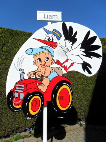 Geboorteborden o.a. baby op tractor met ooievaar, geen borg. beschikbaar voor biedingen