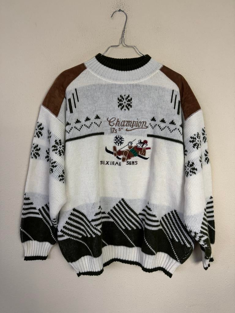 Vintage 90's trui / sweater / wit / groen / large / L, Maat 52/54 (L), Ophalen of Verzenden, 1073BK, Gedragen
