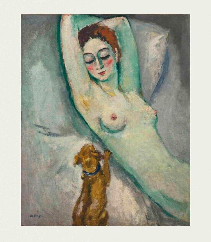 Kees van Dongen Foto Plakaat "La Dame au Chien " Mourlot '20, Antiek en Kunst, Kunst | Litho's en Zeefdrukken, Ophalen of Verzenden