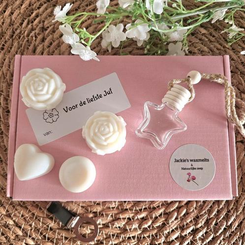 Home made Waxmelts en autoparfum cadeautje voor de Juf, Huis en Inrichting, Woonaccessoires | Kandelaars en Kaarsen, Nieuw, Minder dan 25 cm