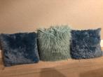 3 blauwe kussens, Ophalen, Zo goed als nieuw, Blauw, Vierkant